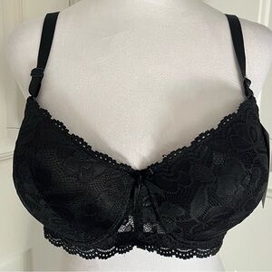 Rosa Junio Black Underwired Lace Bra Size 48D Italy‎ NWT